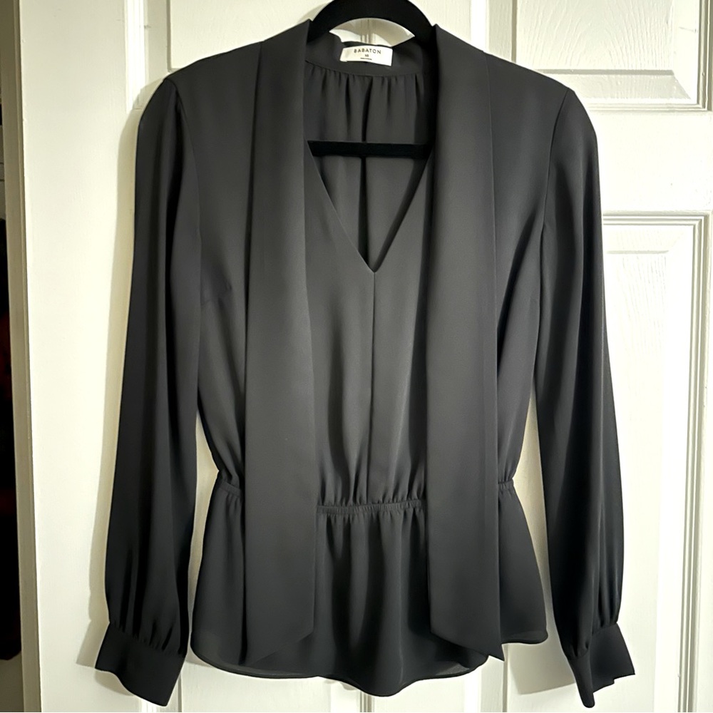 Babaton Black Long-Sleeve V-Neck Blouse